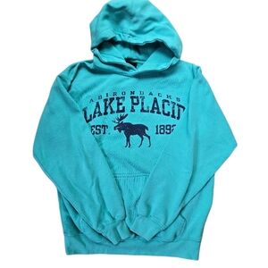 Teal Adriondacks Lake Placid Hoodie Size Small